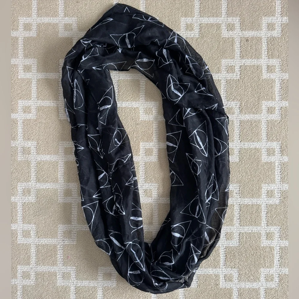 Harry Potter Deathly Hallows Infinity Scarf Black Sheer Lightweight OS